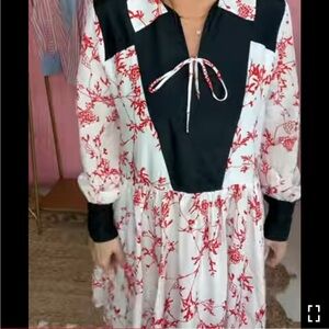 Munthe Red and Black Floral Long Sleeve Dress